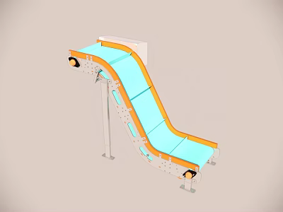 Industrial Conveyor Belt Curved Design Blue Surface Orange Edges Supporting Frames For Material Handling 3d model