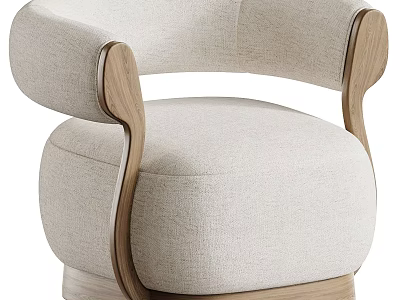 Modern Single Sofa With Beige Fabric Upholstery Wooden Armrests And Curved Base Design 3d model