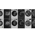 Various Front Load Washing Machines In Multiple Colors Arranged In Display Rows 3d model