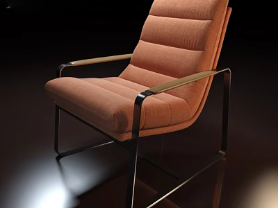 Modern Orange Fabric Single Sofa with Wooden Armrests and Black Metal Frame 3d model