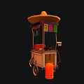 Mexican Street Food Cart With Sombrero Top Bicycle Wheels And Cooking Equipment