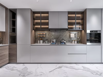 Modern Kitchen Interior Design With Marble Island Counter Cabinets And Appliances 3d model