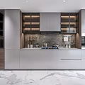 Modern Kitchen Interior Design With Marble Island Counter Cabinets And Appliances
