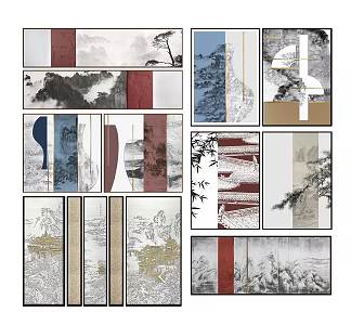New Chinese Landscape Painting Decorative Painting 3d model
