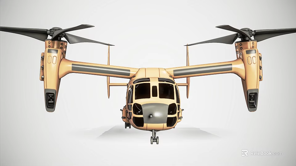 Tan And Gray Twin Rotor Military Transport Helicopter With Large Rotors 3d model 