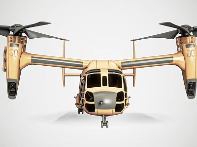 Tan And Gray Twin Rotor Military Transport Helicopter With Large Rotors 3d model