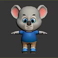 Cute 3D Cartoon Koala Game Movie Character White Body Pink Ears Blue T shirt Brown Shorts