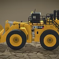 Large Yellow Loader with Black Cab Big Bucket and Heavy Duty Tires on Rough Ground