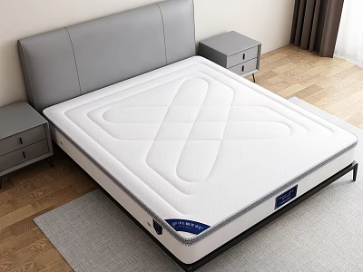 Modern Double Bed Interior With White Mattress Gray Headboard Nightstands And Wooden Floor 3d model