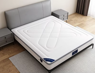 Modern Double Bed Interior With White Mattress Gray Headboard Nightstands And Wooden Floor 3d model