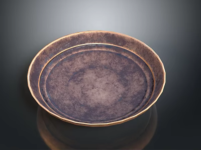 Round Textured Ceramic Plate With Dark Brown Surface And Golden Rim For Household Use 3d model