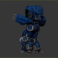 Blue Mecha Warrior Pilot In Mechanical Armor With Claw Weapon Standing Pose