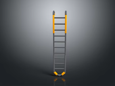 Scenic Natural Landscape Featuring Gray And Yellow Ladder Standing Against Gray Background With Reflective Base 3d model