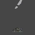 Military Green Science Fiction Tank With Top Turret Multiple Wheels Tracks And Yellow Lights