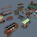 Public Facilities Featuring Street Food Stalls And Train Shaped Carts With Awnings Umbrellas And Tables
