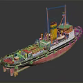 3D Rendered Tugboat With Colorful Decks Green Superstructure And Yellow Chimney