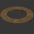 Round Wooden Furniture Bench Featuring Circular Design With Wooden Slats And Supporting Legs