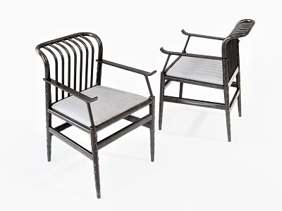 Two Modern Leisure Chairs With Black Frame Light Gray Cushion And Armrests 3d model
