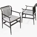 Two Modern Leisure Chairs With Black Frame Light Gray Cushion And Armrests
