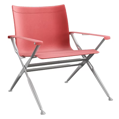 Red Folding Armchair Design With Metal Frame And Comfortable Seat 3d model
