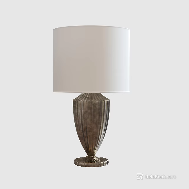 Elegant Table Lamp With White Lampshade And Metallic Vertical Striped Base 3d model