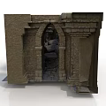 Detailed Ancient Brick Ruins Structure With Arched Doorway And Weathered Walls