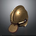 Ancient Bronze Battle Weapon Helmet with Rivets Decorative Lines and Metal Details