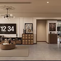 Modern Living And Dining Room Interior With Chandelier TV Decorative Paintings And Round Coffee Table