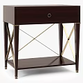 Elegant Dark Brown Wooden Bedside Table With Drawer And Metal Cross Legs Design