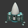 Futuristic Rocket Model With White Conical Top Black Structure And Blue Lights 3d model