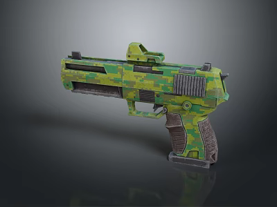 Modern Military Style Futuristic Pistol With Green Camouflage Pattern Tactical Scope And Ergonomic Grip 3d model