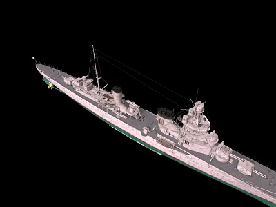 Warship Battleship Top View With Deck Turrets Masts and 3D Model Details 3d model