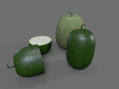 Fresh Vibrant Green Gourd Vegetables Whole And Sliced Showing Inner Texture 3d model