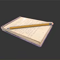 Daily Life Supplies Spiral Bound Notebook With Handwritten Notes And Pencil Lying On Vintage Paper