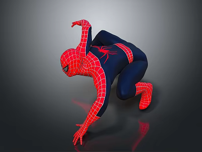 SpiderMan Character In Red And Blue Suit With Web Pattern Crouching Pose 3d model