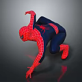 SpiderMan Character In Red And Blue Suit With Web Pattern Crouching Pose