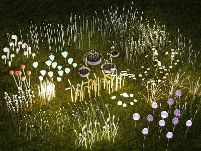 Outdoor Lights with Various Flower Reed Mushroom Shapes and Multiple Colors for Decorative Grass Landscape 3d model