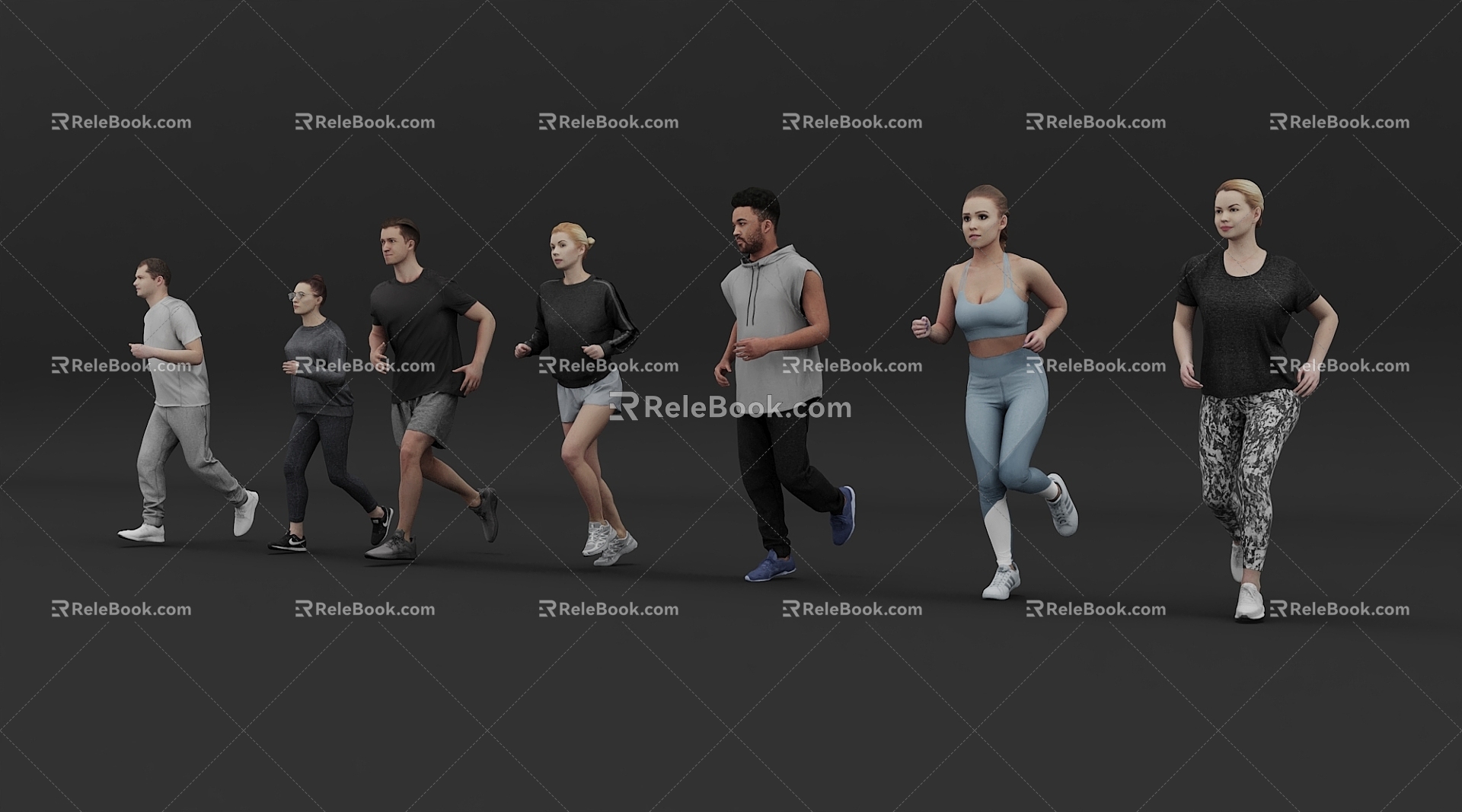 2024 Modern Sports Running Men and Women Multi-person Model Characters 3d model