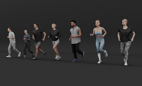 2024 Modern Sports Running Men and Women Multi-person Model Characters 3d model