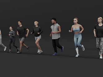 2024 Modern Sports Running Men and Women Multi-person Model Characters 3d model