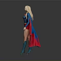 Blonde Superhero Woman In Blue Top Red Shorts And Red Cape With Superman Logo