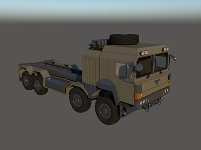 Military Green Six Wheel Flatbed Truck With Spare Tire On Roof 3d model
