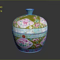 Elegant Colorful Ceramic Vessel With Intricate Sculpted Floral Patterns And Lid