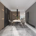 Modern Living Dining Room Interior Design With Marble Surfaces Sofa And Dining Table