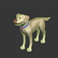 Golden Labrador Dog With Blue Collar And Tag On Black Reflective Surface