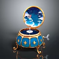 Decorative Commercial Music Box Device with Golden Frame Blue Base Star Patterns and Ballerina Figure