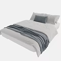 Minimalist Bed Setup With White Bedsheets Gray Pillows And Striped Blanket 3d model