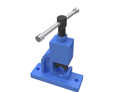 Blue Bench Vise Tool With Black Handle Base Mounting Holes And Serrated Jaw 3d model