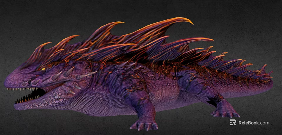 Mythical Reptile With Sharp Spikes Purple Skin And Vibrant Red Details 3d model 