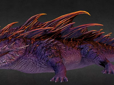 Mythical Reptile With Sharp Spikes Purple Skin And Vibrant Red Details 3d model